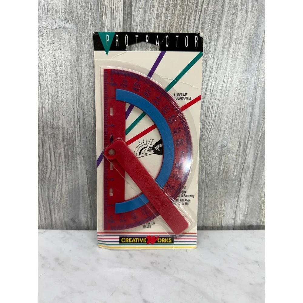 Vintage Creative Works Protractor Red Blue 180 Degree Angle Ruler New In Package